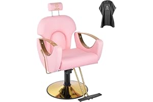 LUXMARS Adjustable Salon Chair, Pink, Waterproof, PVC Leather, Hydraulic Pump, 40-46 Inches