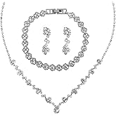 DIVINA VITAE 4 Pcs Silver Prom Jewelry Sets Silver Crystal Rhinestones Bridal Necklace Earrings Bracelet Set Bridal Jewelry Formal Wedding Sets for Brides Bridemaid Prom Costume Accessories for Women