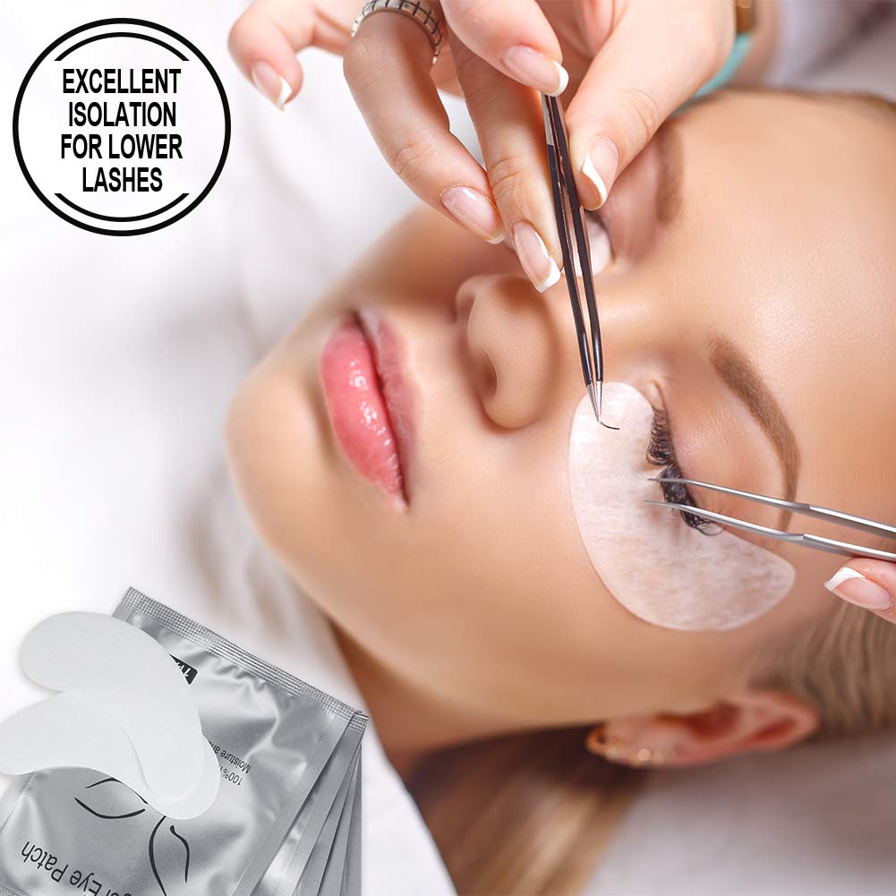 Fiezkaa 100 Pairs Eyelash Extension Eye Pads - Lash Extension Under Eye Gel Pad - 100% Natural Lint Free Hydrogel Eye Patch with Clear Makeup Bag: Beauty