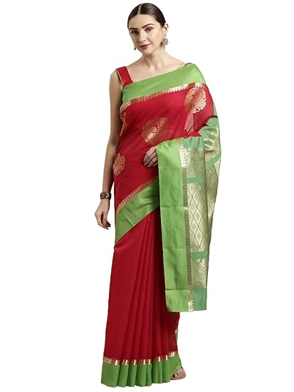 Womens Silk Cotton Saree (CCOPSC13627; Red)