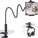 KDD Gooseneck Tablet Holder for Bed, 360° Adjustable Flexible Arm iPad Phone Stand, Tablet Desk Mount Clamp for Video Record,