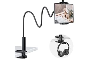 KDD Gooseneck Tablet Holder for Bed, 360° Adjustable Flexible Arm iPad Phone Stand, Tablet Desk Mount Clamp for Video Record,
