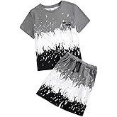 Arlubiya Kids Tween Boy Casual Clothing Set Letter Graphic Colorblock Tee +Shorts Summer Clothing Set