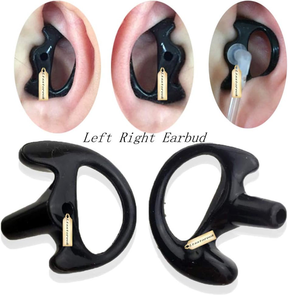 2 Way Radio Earmold Black Medium Soft Rubber Earbuds(Earmould Left and Right)+ Replacement Black Coil Audio Tube Compatible for Motorola Kenwood Baofeng Radio Acoustic Tube Earpiece - Image 5