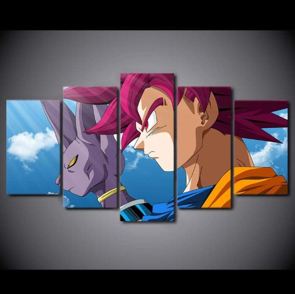 XYZNB Prints on Canvas 5 Pieces Dragon Ball Beerus Goku Super Saiyan Hd Pictures Living Room Wall Art Poster Home Decoration Frameless Size A
