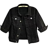 Unilexi Women's 3/4 Sleeve Colored Cropped Denim Jacket Light Wash Short Jean Jacket Trucker Coat