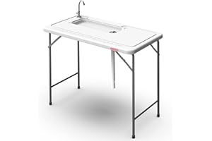 TooGooD Folding Fish Cleaning Table with Sink, Portable Camping Dish Washing Station w/ 31' Ruler Integrated