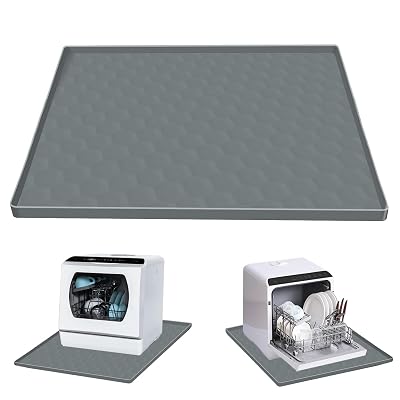 Dishwasher Drain Pan Mat,24''x20'' Dishwasher Drip Tray with Raised Edge,Non-Slip Silicone Dishwashers Drain Pan Floor Mat,Anti-Leakage Dish Washer Tray for Mini Dish Washers(