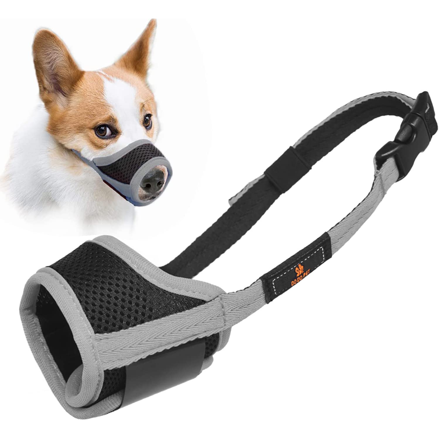 Dog Muzzle Nylon Mesh Breathable Soft Muzzle Guard for Dogs Prevent Biting Adjustable Loop Pet Mouth Cover for Chewing Anti-Barking Anti-Chaos Puppy Muzzles (Grey, S)