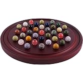 HOROW 12.6 Inches Large Marble Solitaire Board Game Wooden Classic Natural Stone Marbles Solitaire Game Set Containing 36 Colored Natural Stone Marbles Strategy and Smart Games (red Walnut)