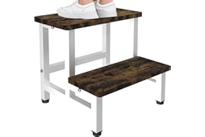 Tigerden Wooden 2 Step Stool for Toddlers Kids and Adults, Heavy Duty Stepping Stools with 500 LB Load Capacity, Foot Step Stool for Bed, Living Room, Bathroom, Kitchen - Rustic Brown & White