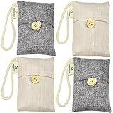 Activated Charcoal Air Purifying, Freshener, and Deodorizer Bags - 4 Pack of 100% Natural Coconut-Shell Carbon - Odor Absorbent, Eliminators, Neutralizer, Mold Removal for Wardrobe, Closet