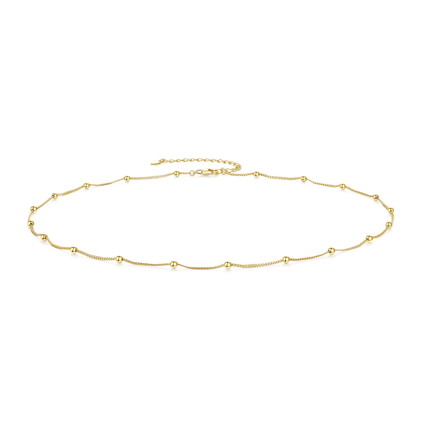 CERSLIMO Sterling Silver Necklace 9ct Gold Plated Choker Necklace 16'' Chain for Women Girls Ladies Girlfriend Friend Men Birthday Jewellry Gift