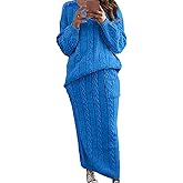 utcoco Womens Sweater Sets Winter Chunky Cable Knit 2 Piece Outfits Sweater Skirt Set