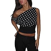 YELAIVP Polka Dot Off Shoulder Tops for Women Backless Tie Slim Waist Sleeveless Shirts Y2K Going Out Crop Tank Top