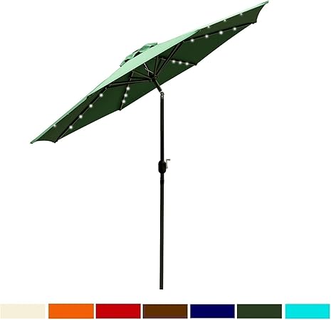 Amazon Com Leisurelife 9 Patio Umbrella With Solar Lights Outdoor Forese Green Patio Table Umbrellas 8 Sturdy Ribs Solar Power Garden Outdoor