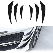 Gunhunt 6-PC Car Spoiler Canards Kit - Glossy Black Soft Rubber Anti-Collision Diffuser Stickers