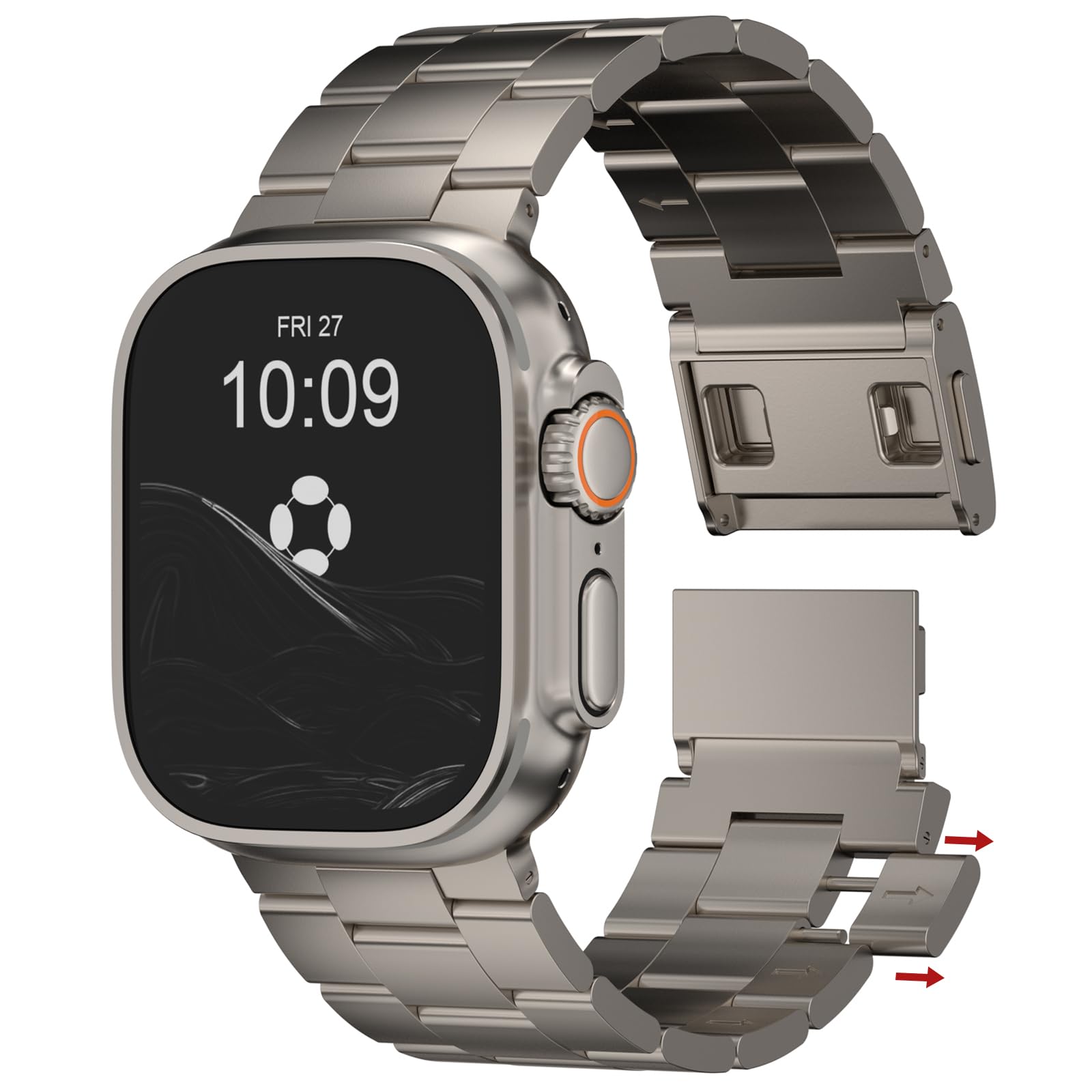 Photo 1 of **MINOR DAMAGE - USED**
FiNESTONE Titanium Band Compatible with Apple Watch Ultra 2/1 49mm, Series 10 46mm - 26mm Width No Tools Need Adjustable Strap for Men/Women, Magnetic Clasp, Natural Titanium Color