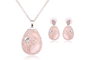 PULABO Women Jewelry Set, Pink Rhinestone Waterdrop Design Earrings Pendant Necklace Jewelry Set for Party Wedding Christmas 
