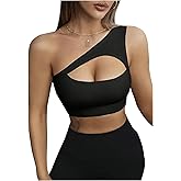 SHENHE Women's One Shoulder Cut Out Sports Bra Workout Gym Yoga Crop Tops