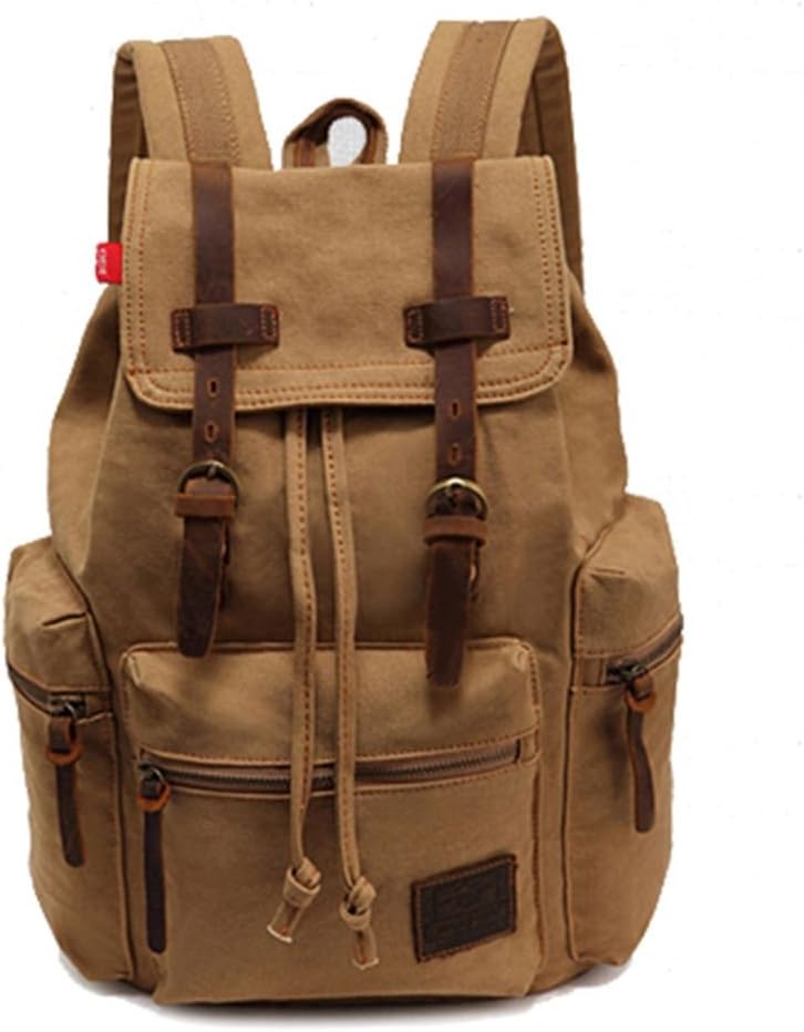 TrendyBags® Vintage Shoulders Backpack Travelling Hiking School Book Bag Canvas Rucksack Unisex Khaki