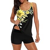 B2prity Tankini Swimsuits for Women Two Piece Bathing Suits Tummy Control Long Torso Tank Tops with Shorts