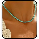 Yalice Boho Choker Necklace Chain Rice Beaded Necklaces Summer Surfer Costume Neck Accessories for Women