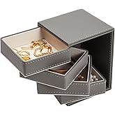 Juvale 4-Layer Rotating Jewelry Organizer - 360-Degree Rotating Display Stand & Earring Organizer - Fabric-Lined Compartments & Ring Holder - Gray, 4 x 4 x 5.25 in