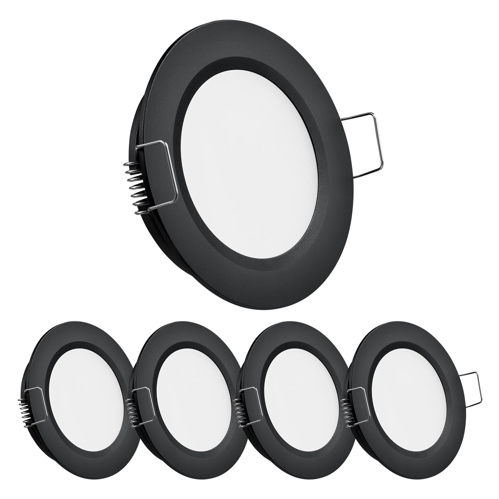 Obeaming 4 x 12V LED Downlights Campervan Recessed Lights 2.5W Dimmable Spot Lights Hole 58-63mm 5000K 215LM Black for Motorhome Boat Camper Van Caravan Cabinet