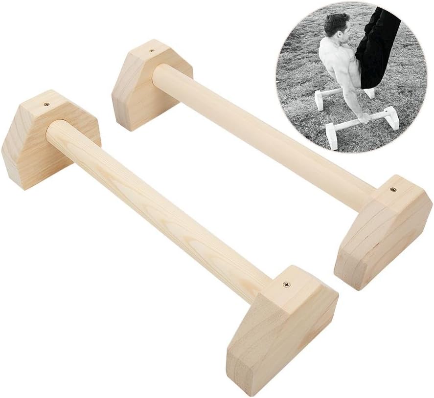 Wood Parallettes, Russian Style Stretch Stand Single Double Bars,Non-Slip Yoga Gymnastic Training Tool,for Handstand Pushups,Lolasana,Jump Backs