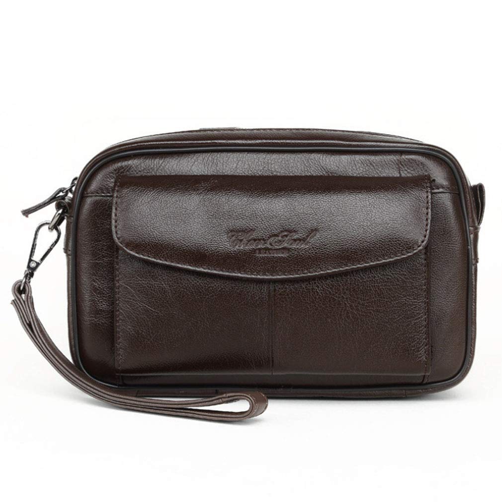 Leather Wrist Purse for Men Women Business Travel Outdoor Organizer Wristlet Strap Fanny Clutch Bag Coin Money Wallet Pouch Phone Holder Phone Coffee