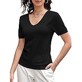DAIMIDY Women's Short Sleeve Sweaters Wool Blend V Neck Sweater Business Casual Work Tops