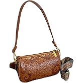 QWINEE Women's Western Purse Floral Zipper Tooled Leather Crossbody Bag Vintage Country Cowgirl Hobo Square Purse