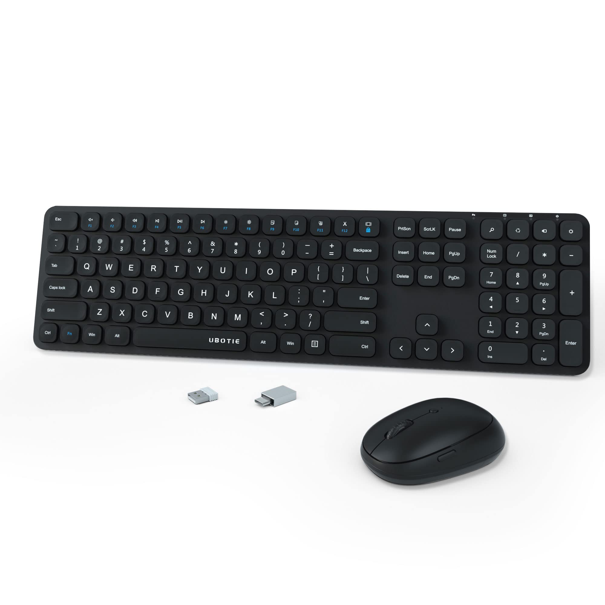 Photo 1 of UBOTIE Colorful Wireless Computer Keybopard and Mouse Combo, Ultra Slim Office Business Silent Square Full Size QWERTY Keycaps Keyboards with Adjustable Optical Mice, 2.4GHz USB Receiver(Black)
