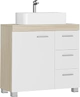 VASAGLE Under Sink Bathroom Cabinet 3 Drawers 2 Doors Cloud White Beige 30x70x64