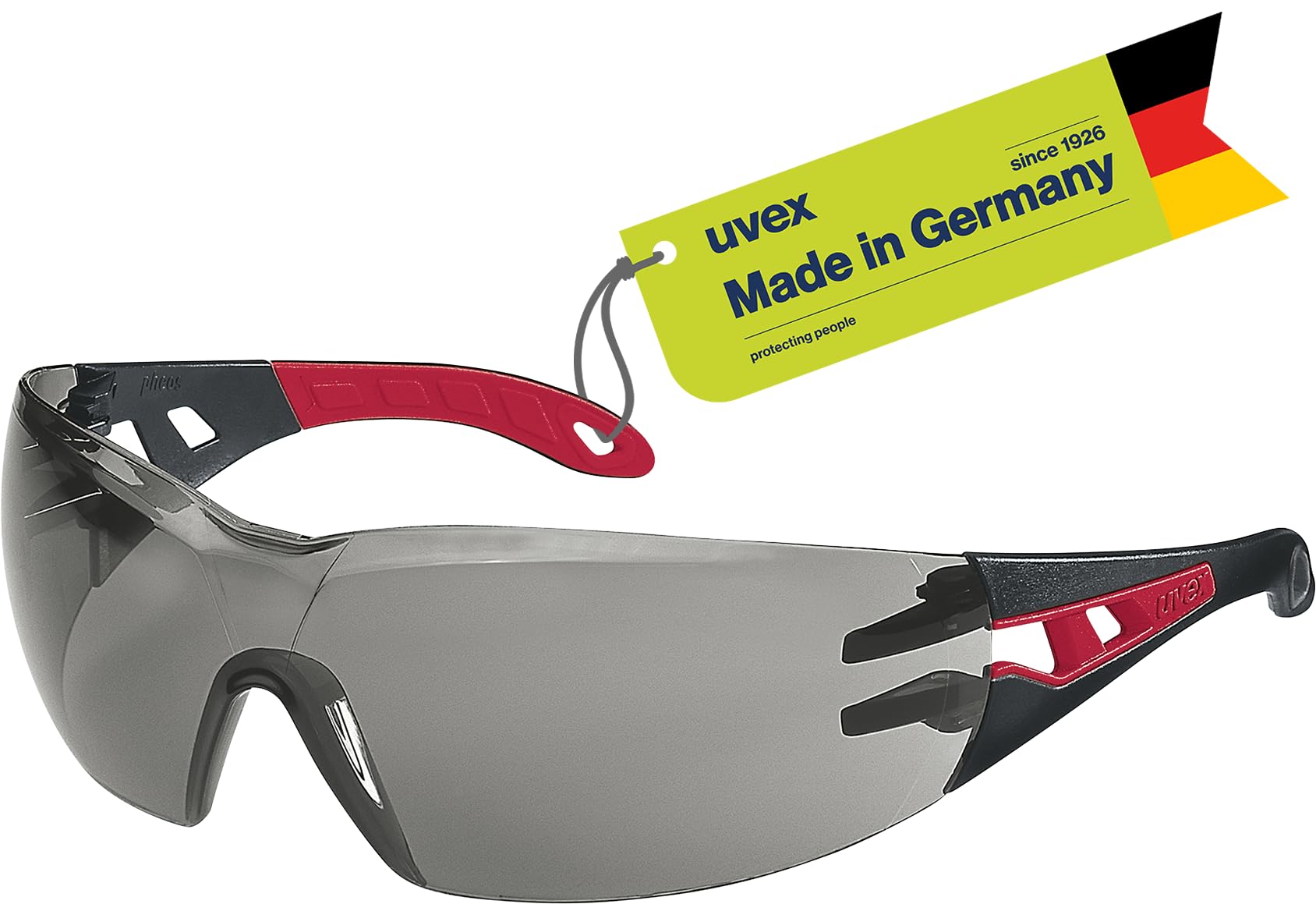 Uvex pheos Protective Glasses Sporty Safety Glasses with 100% UV Protection Metal-Free, Anti-Fog & Scratch-Resistant Black/Red, Grey 23% — image 1