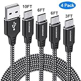 Micro USB Cable,JOOMFEEN [4Pack 3FT/6FT/6FT/10FT]High Speed USB to Micro USB 2.0 Cable Fast Charging and Syncing Nylon Braided Android Charger Cord for Samsung,Kindle,Tablet,HTC,LG,PS4 (Black/Silver)