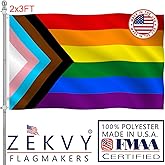 ZEKVY Pride Flag 2x3 Outdoor Made in USA - Double Sided Heavy Duty Vivid Color LGBTQ Flag with 2 Brass Grommet