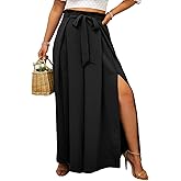Simplee Women's Casual Split Wide Leg Pants High Waist Palazzo Flowy Beach Pants Summer Boho Lounge Pants with Pockets