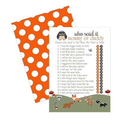 Amazon Com Woodland Baby Shower Games Guess Who Mommy Or Daddy Said Amazon Com Woodland Baby Shower Games Guess Who Mommy Or Daddy Said