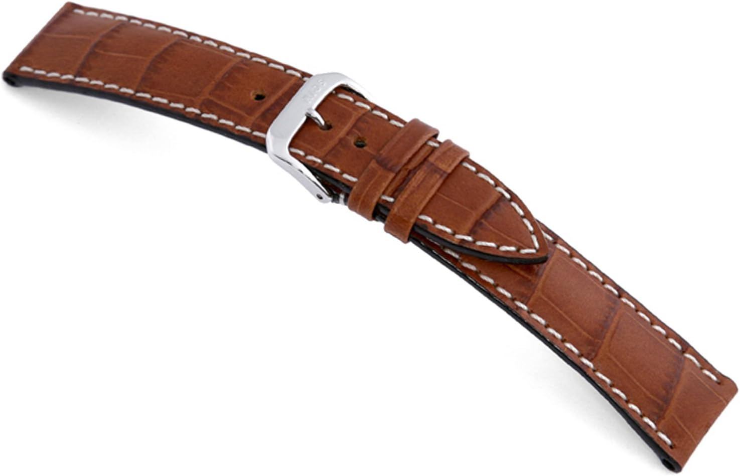 RIOS1931 New Orleans - Genuine Embossed Leather Watch Band with Gator Print and White Stitching