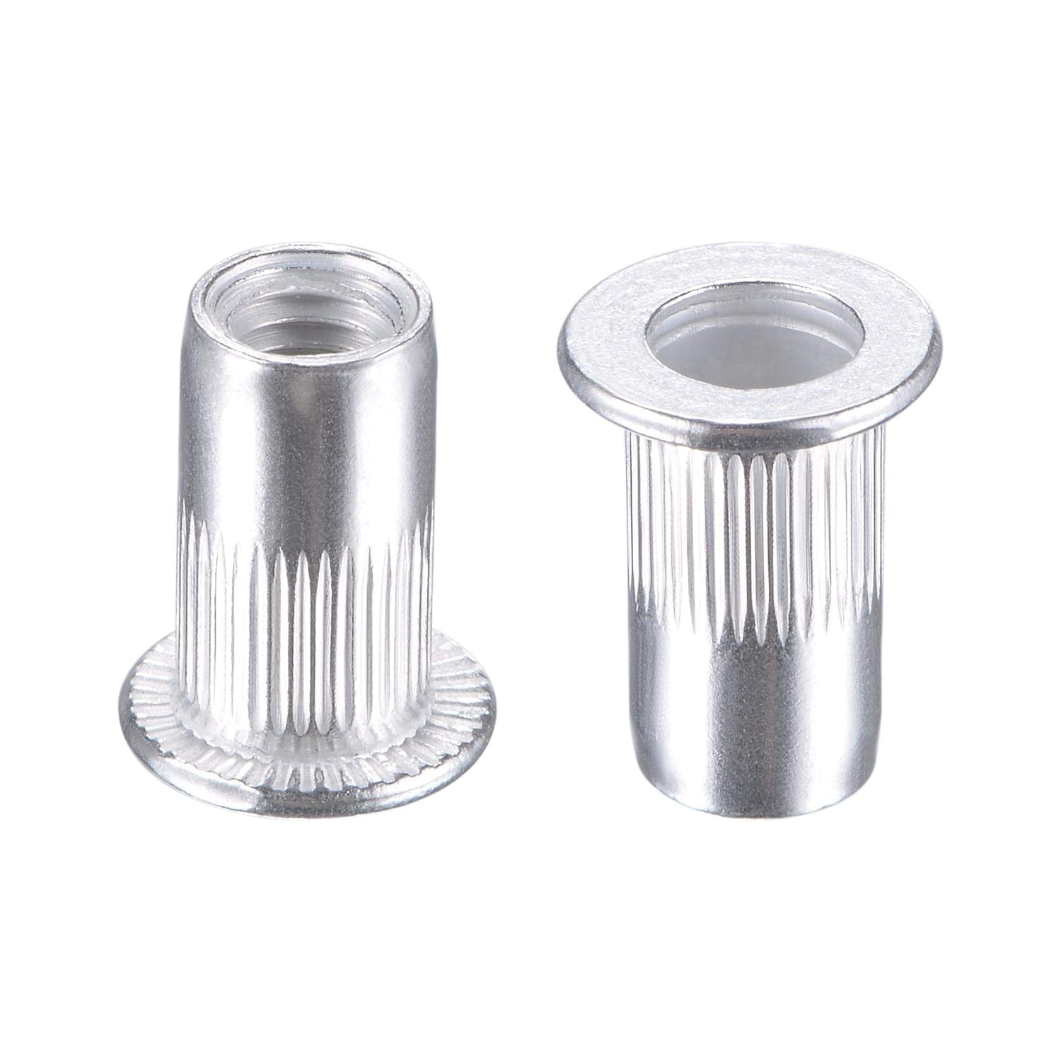 TA-VIGOR 100Pcs M5 Rivet Nuts, Aluminium Alloy Knurled Flat Head Threaded Insert Nut Silver for Automotive Furniture