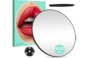 JJhxr 40X Handheld Makeup Magnifying Mirror, 6inch Makeup Magnification 40X with 3 Powerful Suction Cups, Wall-Mounted Travel
