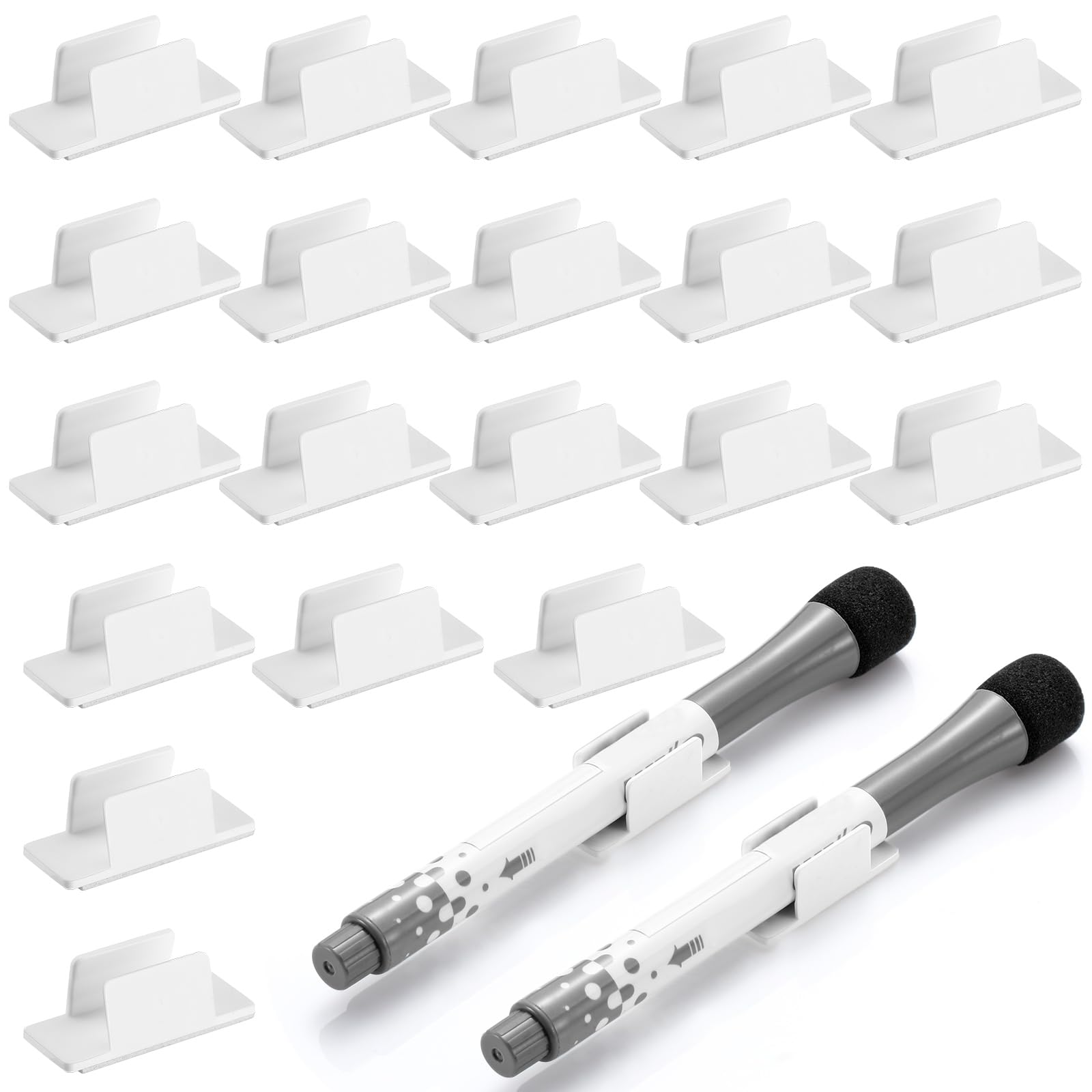 Pen Holder Clip Self Adhesive for Pen Paint Brush Desk Computer Car Bulletin Board Clipboards, 20 Pack, White