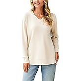 Glamaker Women's Long Sleeve V Neck Sweatshirt Air Essentials Soft Loose Pullover Sweatshirts