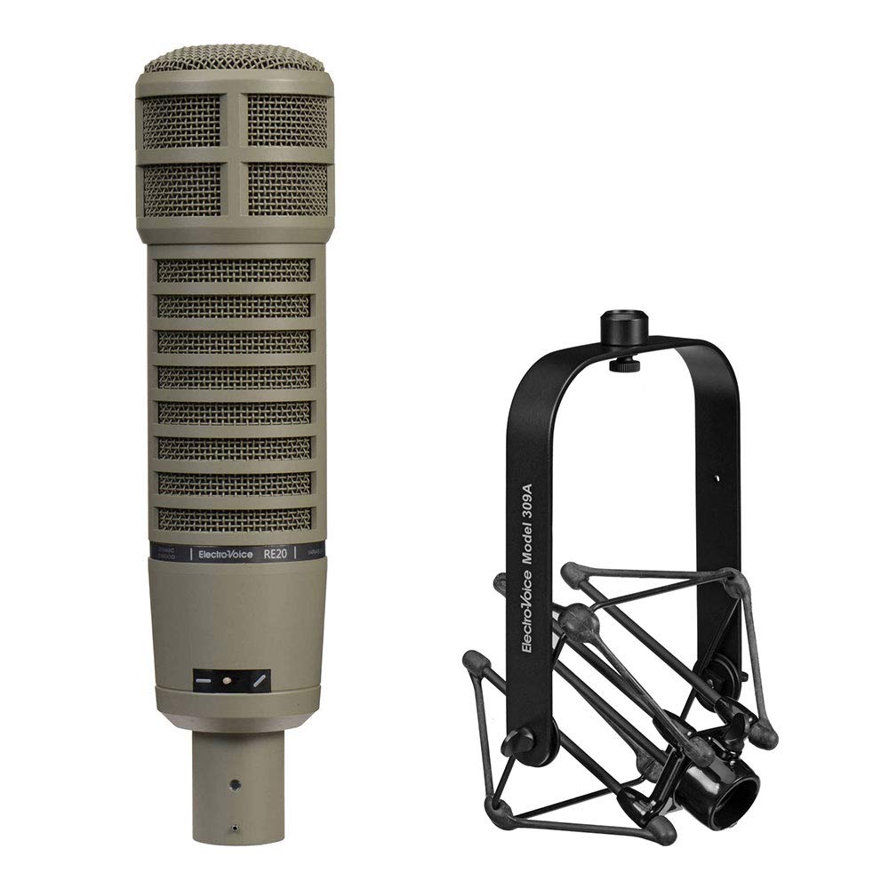 Micrófono anunciador de transmisión Electro-Voice RE20 (Variable-D) con paquete de soporte de choque para micrófono Electro-Voice 309A