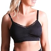 V-Neck Seamless Bra with Lace Trim, Full Coverage Wireless Bras for Women, Adjustable Straps