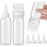 Pimoys 2 Pcs Root Comb Hair Dye Oil Applicator Bottles For Scalp, White | 6Oz Plastic Squeeze Bottle Dispenser with Graduated, Comb Tip Applicator Brush Reusable For Hair Coloring Home Salon