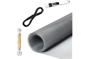 PAZAKA Screen Repair Kit for Windows or Doors Adjustable Fiberglass Screens with Rolling Tool, Screen Retainer Spline and Sliding Door Cleaning Brush (36" x 84", Grey)