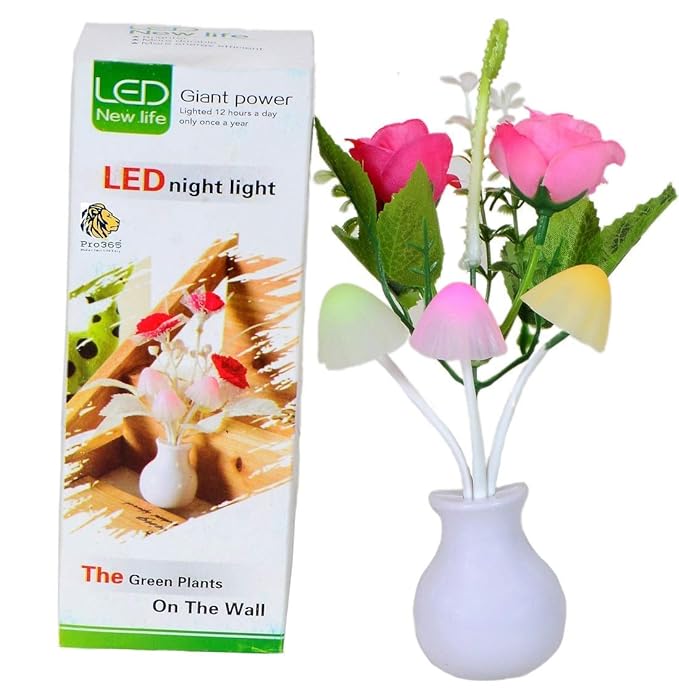 Jinie Auto ON/Off Sensor Mushroom Lamp Multi Color Beautiful Illumination with Flowers